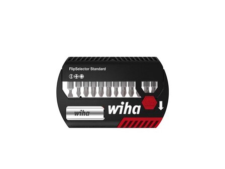 Wiha-Bitset-FlipSelector-Standard-25-mm-sleufkop,&nbsp;Phillips,&nbsp;Pozidriv&nbsp;13-delig&nbsp;1/4&nbsp;met-riemclip-in&nbsp;blister-(39049)-(WH3904