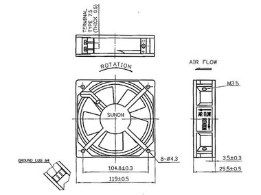 SUNON VENTILATOR 230VAC GLIJLAGER 120 x 120 x 25mm (BLS220/25)