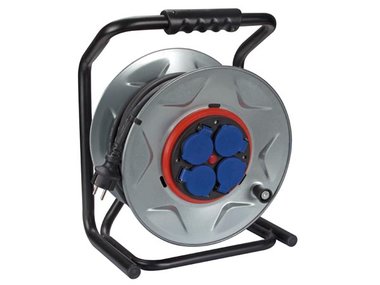PROFESSIONELE NEOPREEN-KABELHASPEL MET ANTI-TWIST-SYSTEEM - 25 m - 3G2.5 - 4 STOPCONTACTEN - RANDAARDE (ECR25NP25A-G)