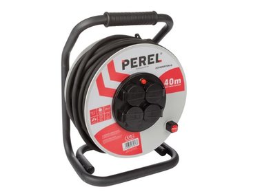 PROFESSIONELE NEOPREEN KABELHASPEL - 40 m - 3G2.5 - 4 STOPCONTACTEN - RANDAARDE (ECR40NP25N-G)