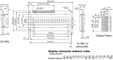 LCD 16 x 1 BOTTOM VIEW TRANSFLECTIEF MET ACHTERGRONDVERLICHTING (LCD1601BLC)
