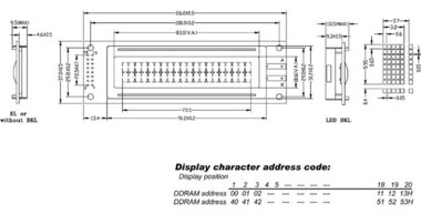 LCD 20 x 2 BOTTOM VIEW TRANSFLECTIEF MET GELE ACHTERGRONDVERLICHTING (LCD2002BLC)