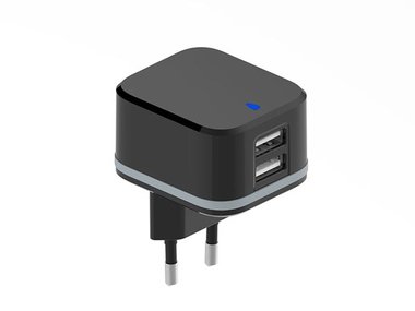 COMPACTE LADER MET 2 USB-AANSLUITINGEN - 5 V - 4.8 A max. - 24 W max. - ZWART (PSS6EUSB40B)