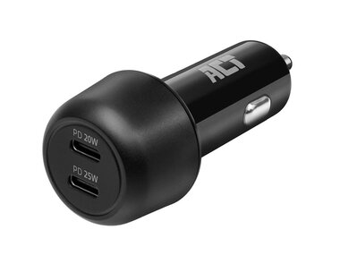 USB-autolader, 2 x USB-C, Power Delivery-functie, 45 W, 3 A, zwart (ACTAC2200)