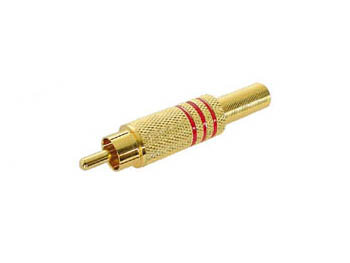 MANNELIJKE RCA PLUG - VERGULD - ROOD (CA048R)
